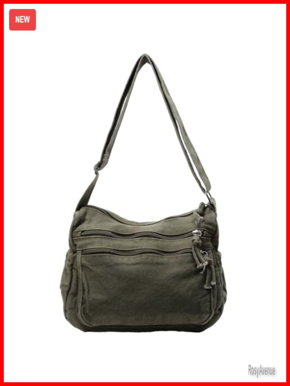 Canvas Crossbody Bag with Zipper Pockets Adjustable Strap Tote Shoulder Purse